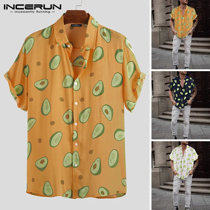 INCERUN Sommer 2019 Mode Hawaiian männer Druck Revers Hemd Casual Urlaub Avocado Streetwear Persönlichkeit Camisa Masculina 5275U