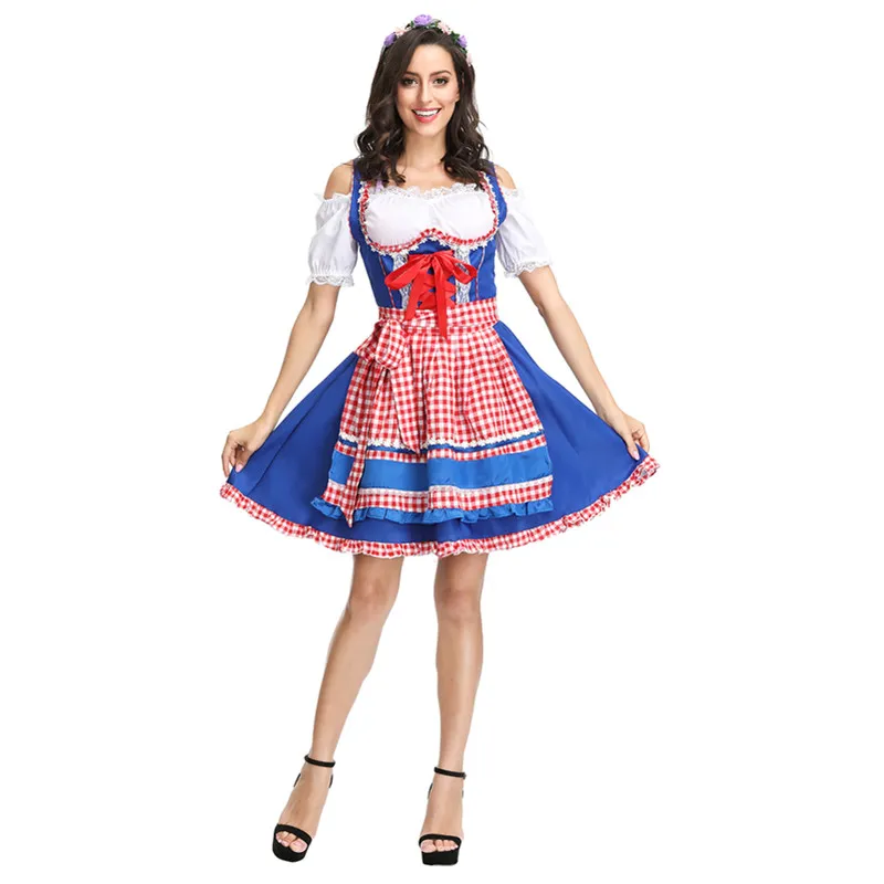 Tema kostym damer oktoberfest öl flicka tysk festival dirndl klänning sexig wench fancy