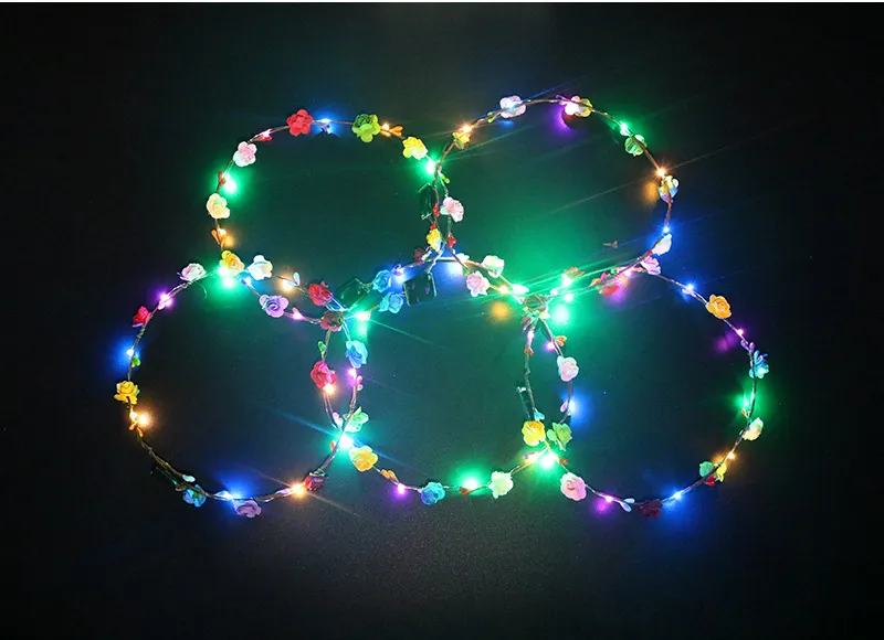 2019 vendedor caliente LED luces de la venda del resplandor cadenas de la flor corona de las vendas se iluminan la guirnalda del pelo Hairband guirnaldas mujeres fiesta de Navidad corona