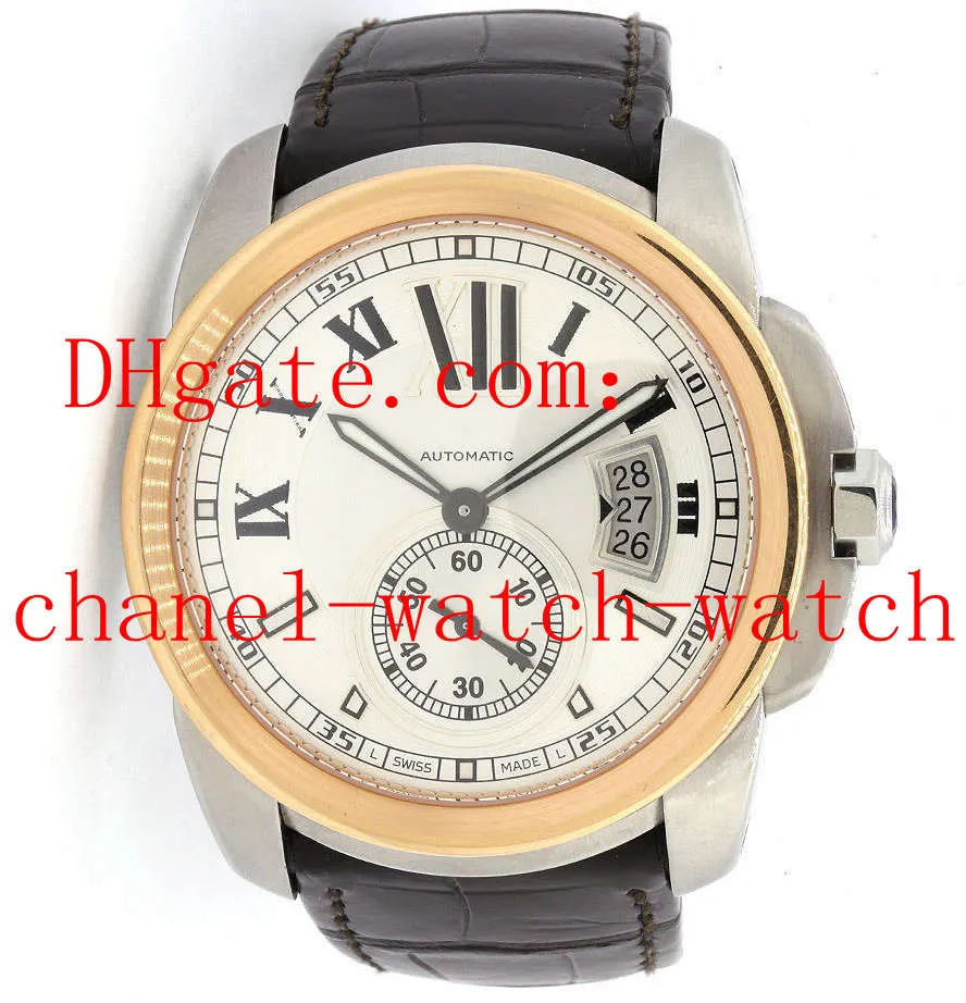 Gratis frakt Caliber de Men's Large 42mm 2-tone Stål 18K Rose Gold Automatic Mens Watch W7100039 Mäns Casual Watches