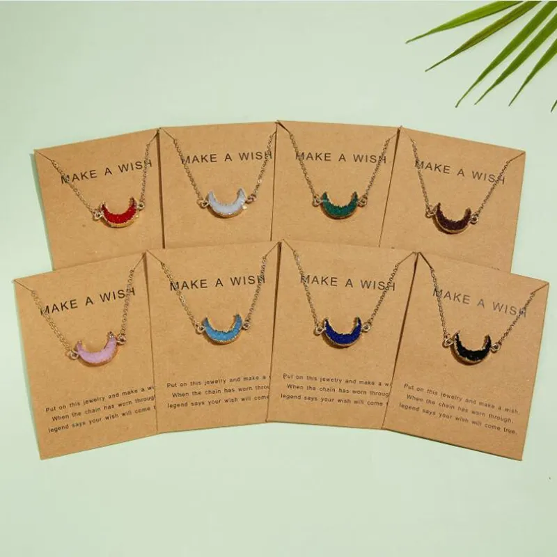16 pièces mode créatif lune Imitation pierre naturelle résine pendentif collier pour femmes bijoux 8 couleur T-6