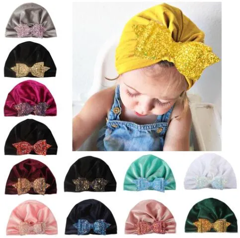 13 cores de lantejoulas arco de nylon chapéu de inverno quente frisado meninos recém-nascidos meninas bonés de lã chapéus tiro adereços