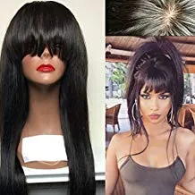 360 Lace Frontal Wigs with bang trendy DIVA Brazil 360 Lace Wig Straight Glueless Human Hair Wigs for Black Women (16 pouces, 180%