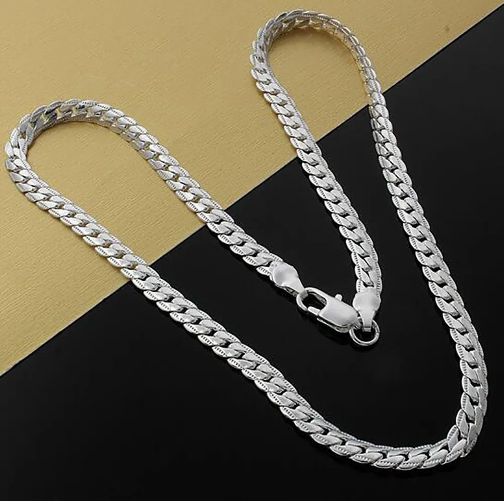 5mm 925 Silverhalsband Snake Chain 5mm Flat Snake Dragon Bone Retro Hip Hop Chain Halsband Kvinnor Män smycken