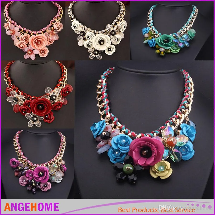 Wholesale-HOT SALE Costume luxury Jewelry fashion women Necklace Bohemia clavicle Necklaces Flowers Gemstone Pendant Necklaces free shipping