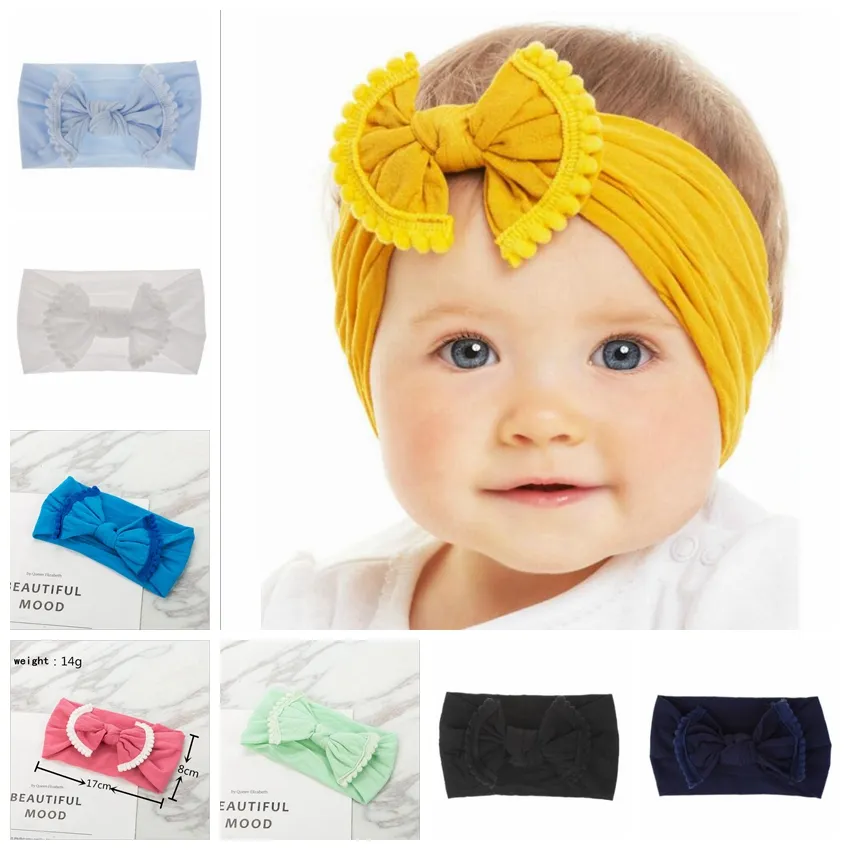 Fascia per capelli per bambini Fascia per capelli Bowknot Turbante Nappa Palla Nylon Fascia per capelli per bambini Ragazze Copricapo solido Copricapo Fascia per capelli Accessori ZYQ10