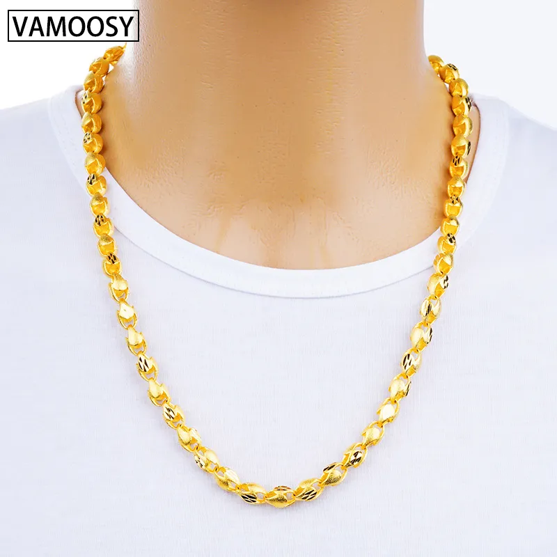 Hot Male Necklace Cuban Colar Twisted Choker Chain 60cm Pure 24K Gold Chain Necklaces for Men 2018 Fashion Long Necklace Jewelry