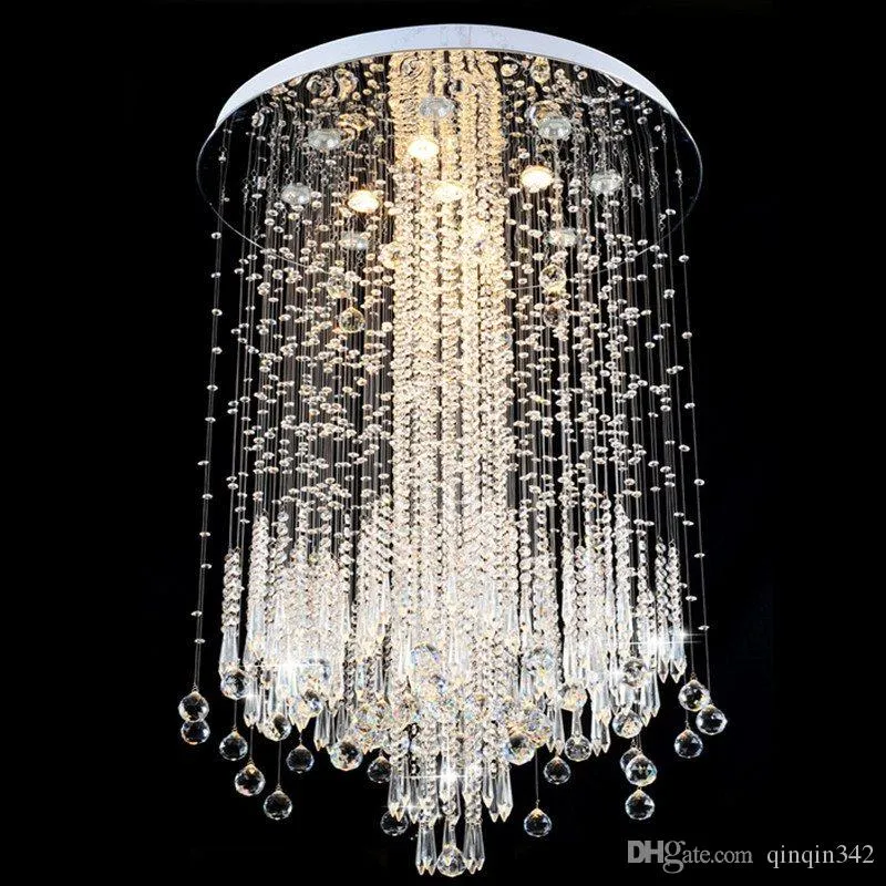 DHL 2020 Modern LED Vanity Crystal Chandelier Light Ceiling Fixture Long Stair for Living Room Large Luxury Hotel Hall Foyer Lamp