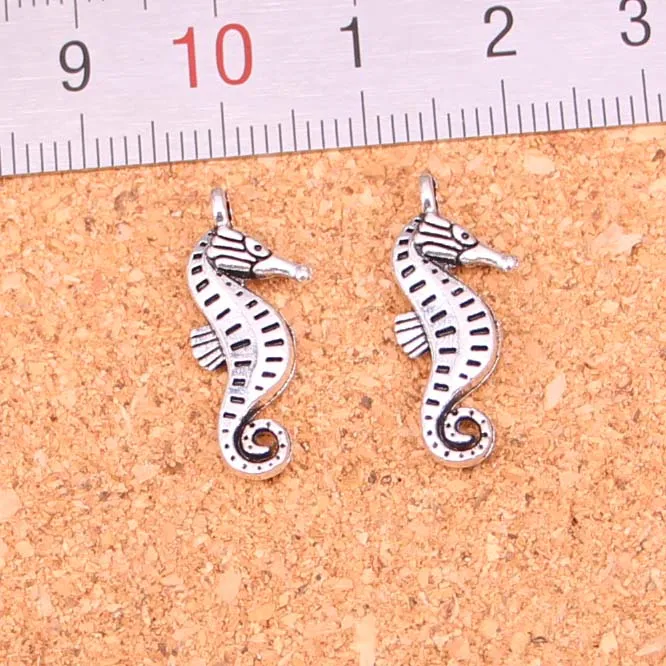 127pcs سحر الجانب المزدوج seahorse الحصين المعلقات الفضية العتيقة المصنوعة من DIY اليدوي المجوهرات الفضية 22*ملم