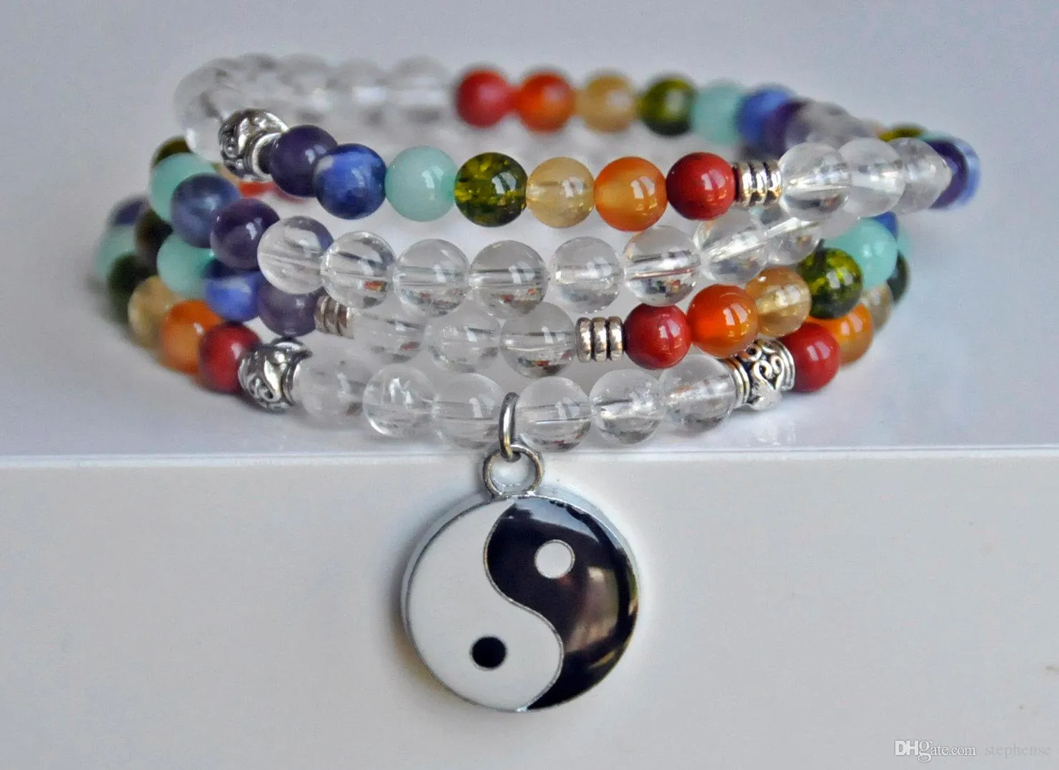 Sn0321 Yin Yang Chakra Mala Armband Halsband Balans Chakra Meditation Mala Wrap Armband Bön Pärlor Yoga Buddha Armband