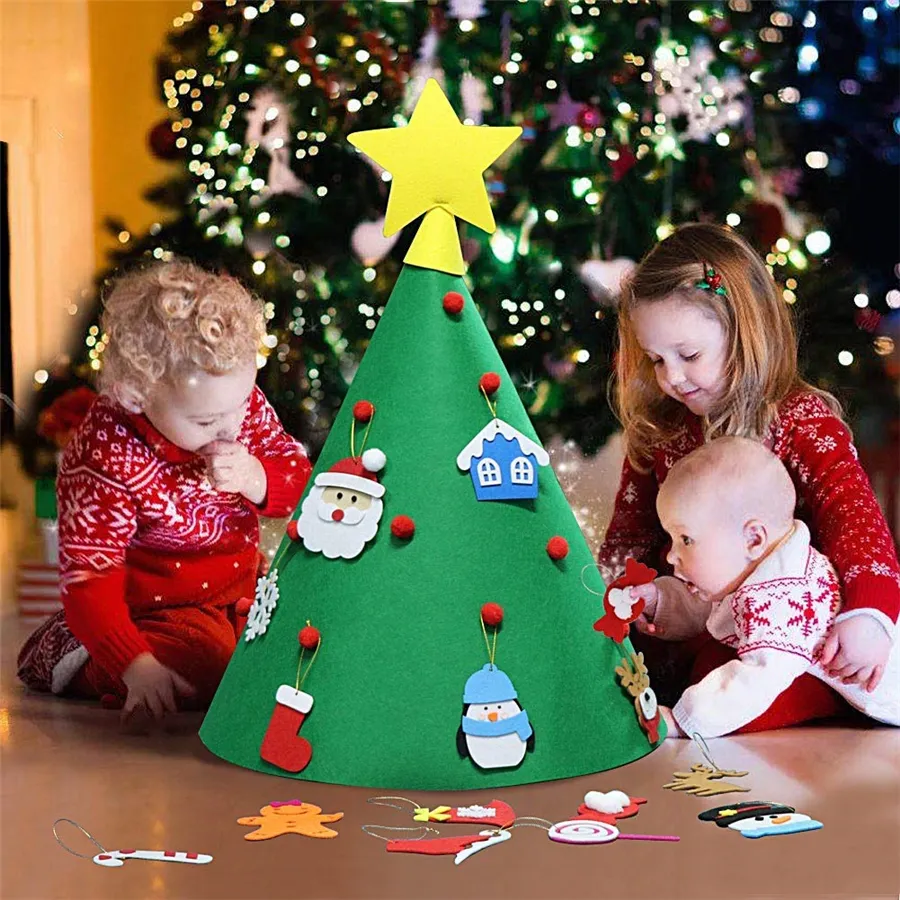 3D DIYフェルトクリスマスツリーぶら下がっている飾り子供子供クリスマスギフトクリスマスの家の装飾パズル教育玩具JK1910