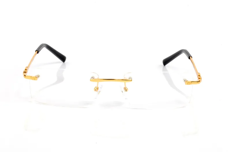 Solglasögon Klar Rimless glasögonramar Ramar Menny modemän Optiska ramglasögon Rimless Gold Metal Buffalo Horn Eyewear Clear 252m