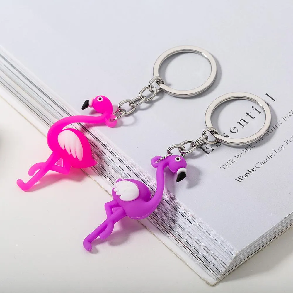 20 pièces porte-clés flamant rose mignon dessin animé Animal sac de voiture porte-clés porte-clés sac hommes femmes porte-clés petit pendentif porte-clés