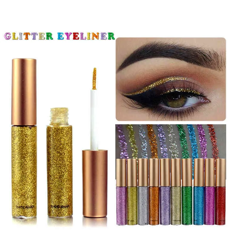 12 stks / partij Shimmer Glitter ogen voering voor vrouwen make-up gemakkelijk te dragen waterdicht pigment rood wit goud vloeibare eyeliner gratis verzending