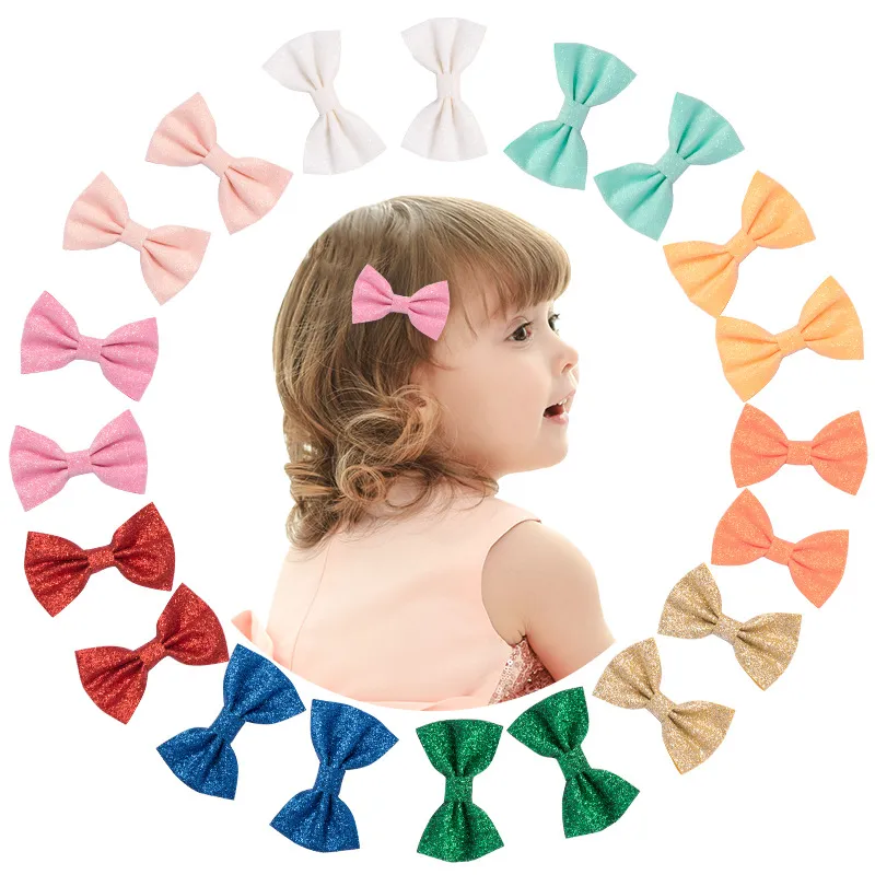 16150 Europa bebé niñas Bowknot pinza de pelo niños dulce brillo pasador Color caramelo pasadores niños accesorio para el cabello