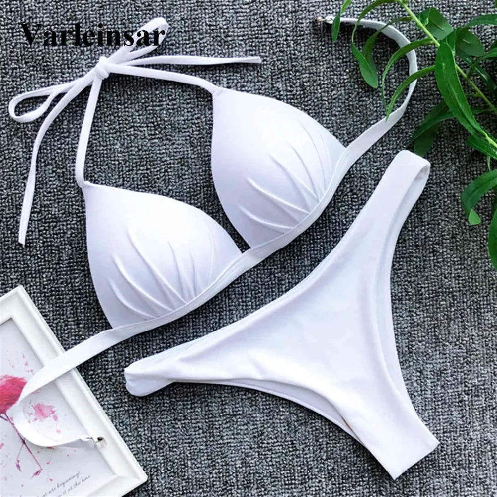 Push Up Bikini 2019 maillot de bain femme maillots de bain femmes deux pièces Bikini ensemble avec soutien-gorge coupe brésilienne baigneur maillot de bain porter V1208