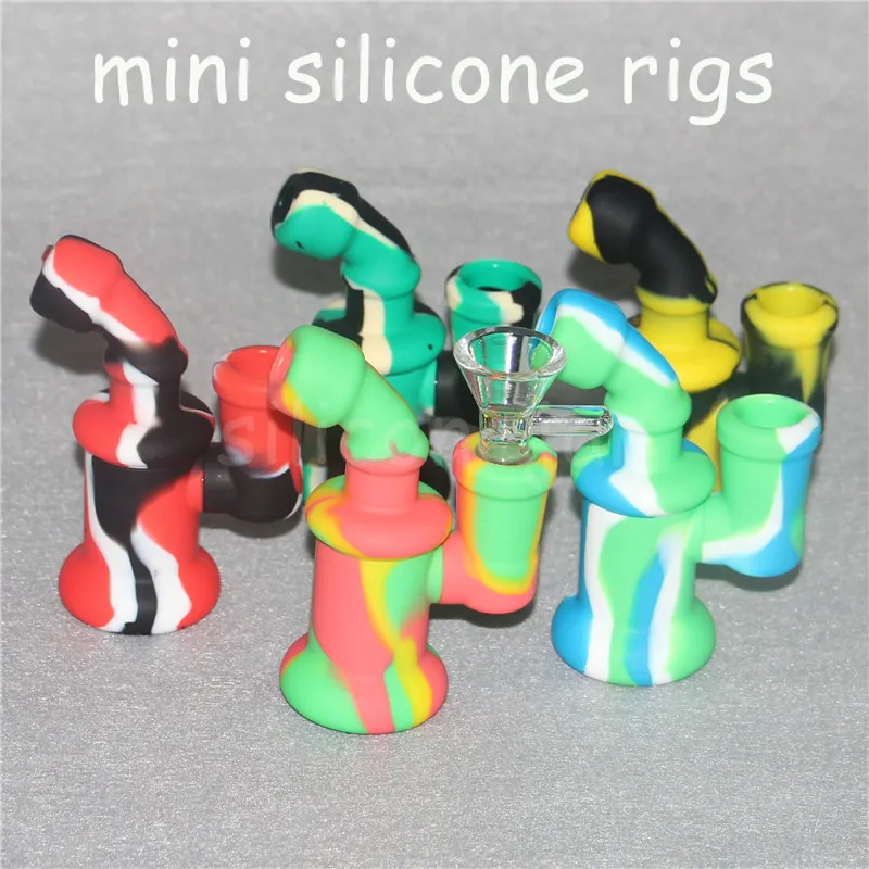 Silicone Bong Water Pipes Hookahs Silicon Oil Rigs mini bubbler bongs Hookah Free Glass Bowl nectar dabber tools dab rig