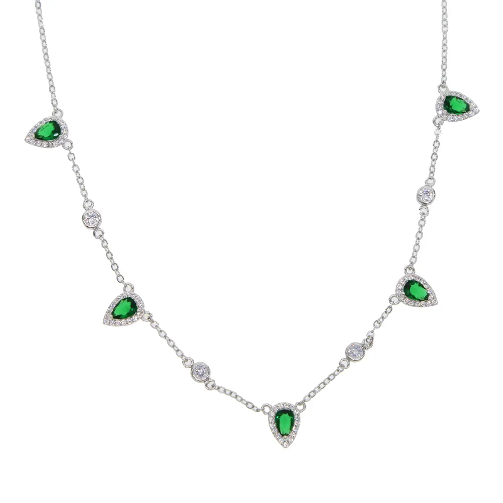 Gros-tour de cou argent plaqué femmes collier bijoux de mode goutte d'eau charme vert émeraude clair cz pierre pavée bijoux femmes magnifiques