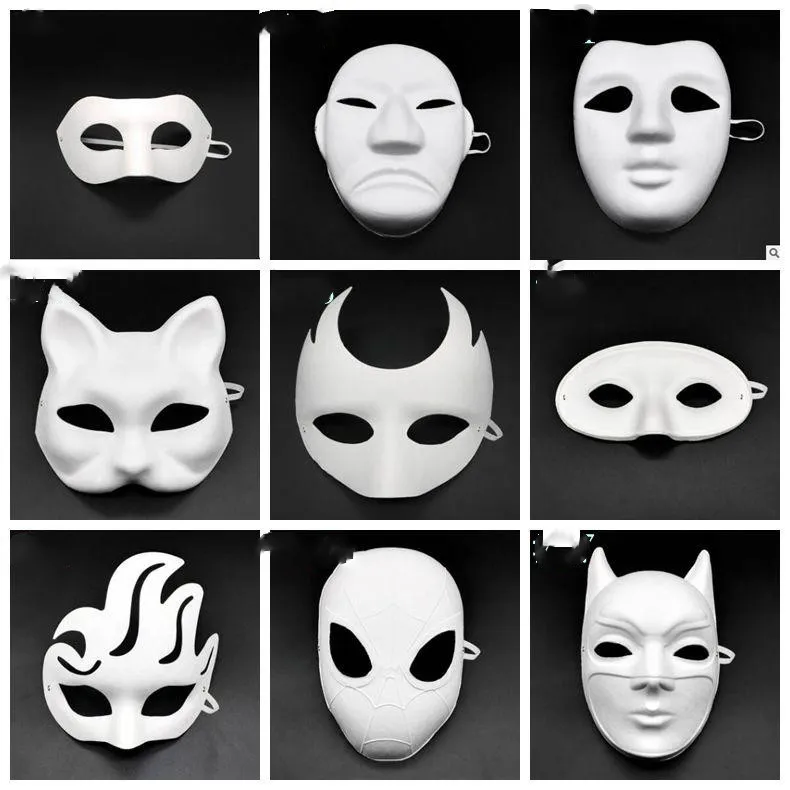 DIYホワイトペーパーマスク男性女性子供カーニバルフェイスマスク