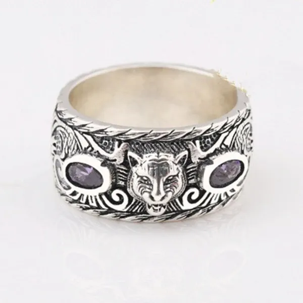 S925 Retro Sterling Silber eingelegter Tigerkopf Ring Trend Hip Hop Männer und Frauen Paar Schmuck Geschenk