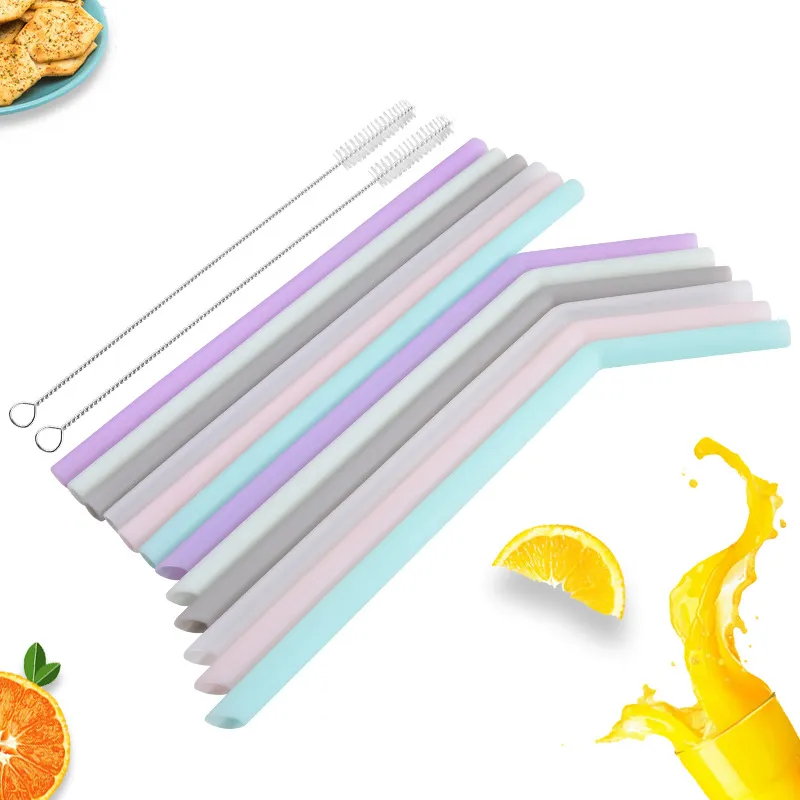 Reusable Silicone Drinking Straw Foldable Food-grade Safe Straws Folded Bent Straight Juice Straw Kitchen Bar Accessory 6 Colors DBC VT0302