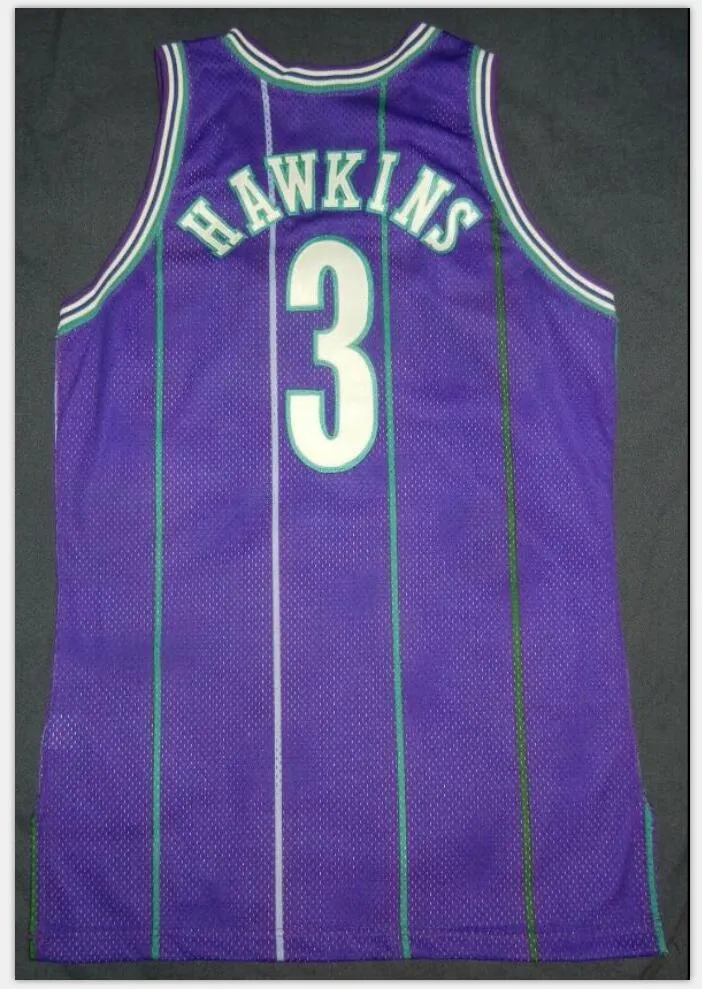 JOGO RARE usado velho Hersey Hawkins Jersey S-5XL COA PARÓQUIA 96 AUTÊNTICO faculdade camisa de basquete ou personalizado qualquer nome ou número de camisa
