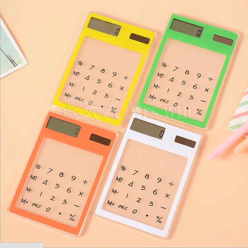 8-siffrig pekskärm Ultra Slim Transparent Solar Stationery Clear Scientific Calculator Använd för studentskolkontor