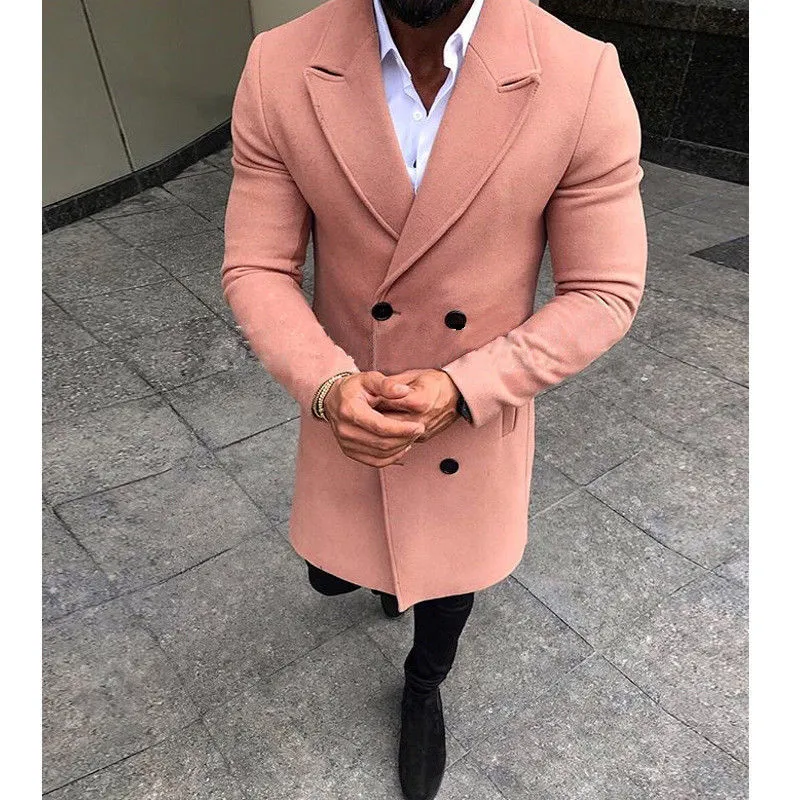 New Fashion Men Winter Warm Blends Coat Lapel Outwear Overcoat Long Jacket Peacoat Mens Long Coats