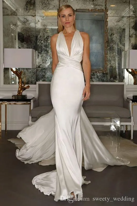 simple lace wedding dress Backless White Lace Wedding Gown with Long Sleeves Off White / 6