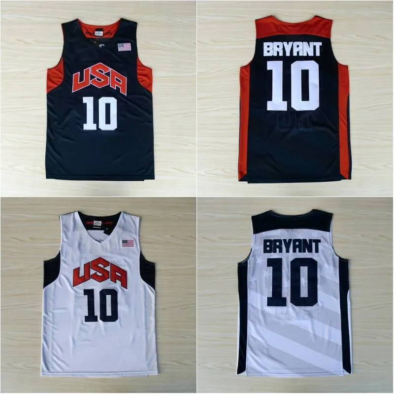 스티치 10 브라이언트 농구 저지 남성 미국 드림 팀 저지 스티치 블루 화이트 반소매 셔츠는 S-XXL를