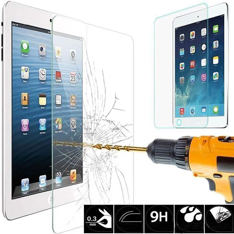 9H Premium Tempered Glass Film Screen Protector för iPad 10.2 Air Air2 Air3 Pro 9.7 2018 11 12.9 Mini 12345 T720 T865 T510 T290 Ingen detaljhandel