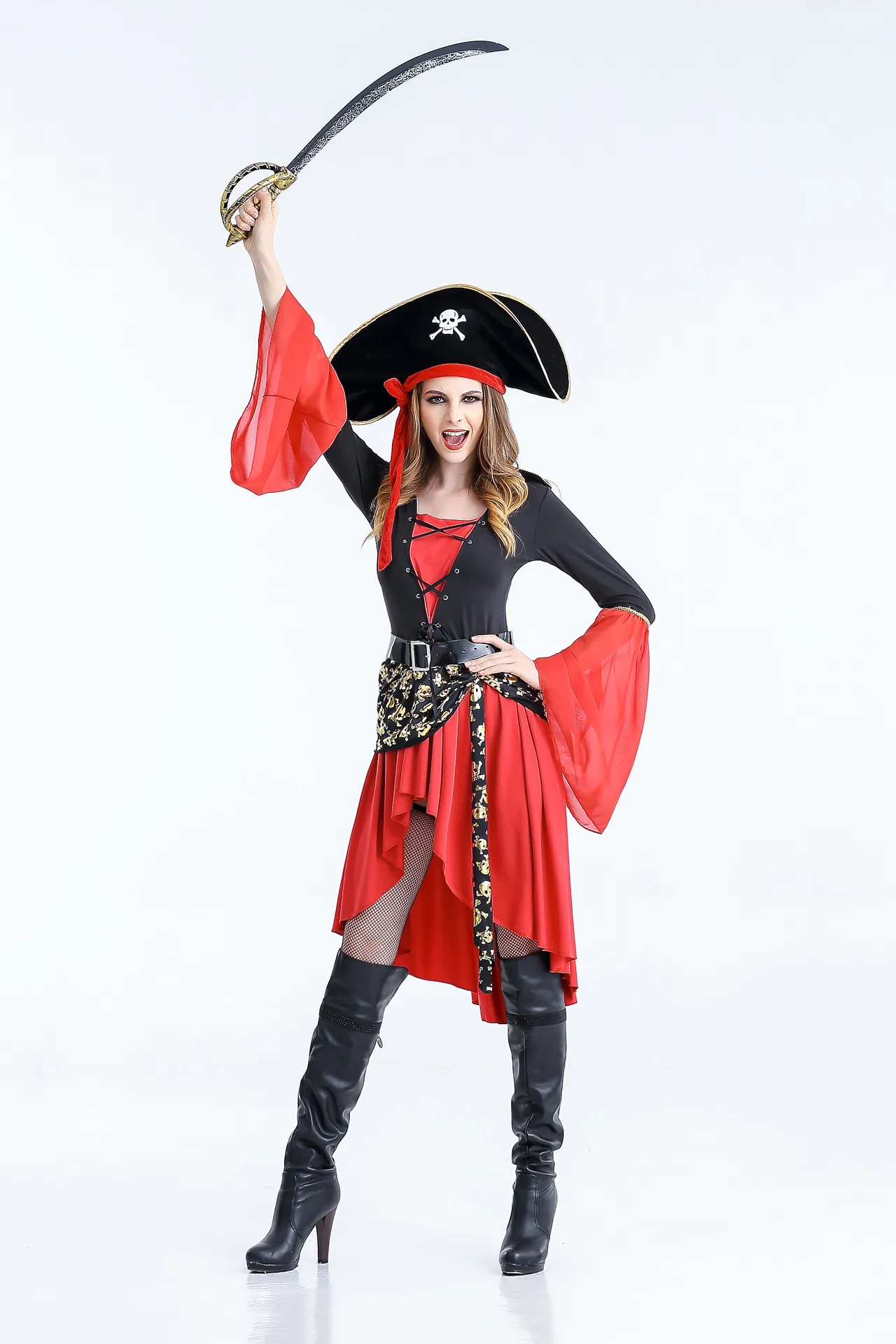 costumi di Halloween del costume femminile del pirata di trasporto libero, uniformi del gioco vestito da gioco di ruolo, donne skrit del vestito di modo sottile di personalità bella