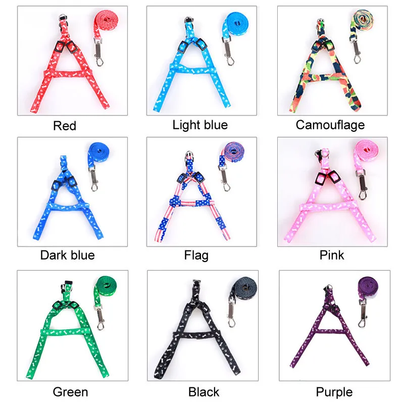 Pet Supplies Puppy Walking Printed Leashes Adjustable Cat Dog Collar Leash Dog Pet Lead Harness Chest Back Belt Traction Rope Correa Para Mascotas