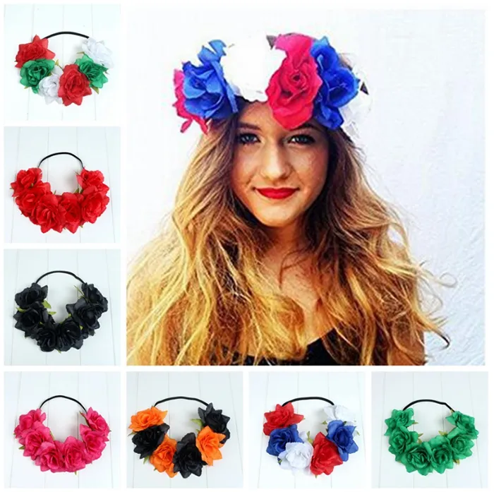 Duża Róża Kwiat Pałąk Ślub Bridal Headpiece Halloween Hair Garland Akcesoria Kwiatowa Korona Hairband z elastyczną wstążką