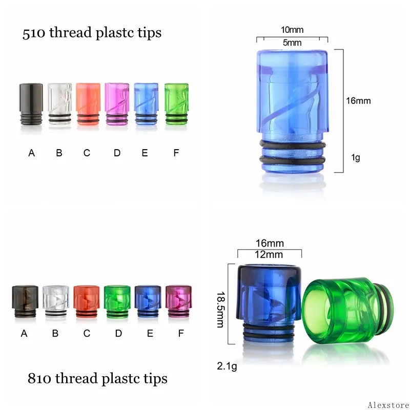 810 510 Trådplast Wide Bore Drip Tip Munstiece Cap Cover Colorful Drip Tips för TFV8 Prince Big Baby Atomizer Tank