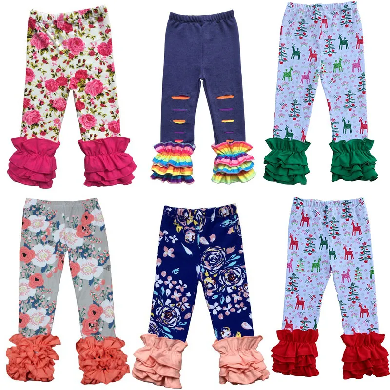 Natale Ringraziamento Ragazze Ruffle Pants Baby Warmer Leggings Collant Bambini Moda Leggings Pantaloni a fiori Pantaloni di cotone di Natale 11 stili M754