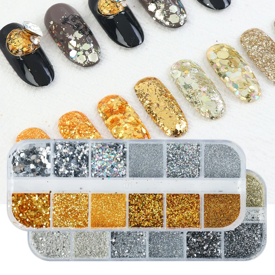 Holographic Nail Foil Glitter Flakes 3D Sparkly Aluminum Foil Flake Gold  Silver Nail Glitter Foil Flakes Nail Art Supplies Mirror Powder Sequins Nail  Glitter for Acrylic Nails Design (4Boxes) A3