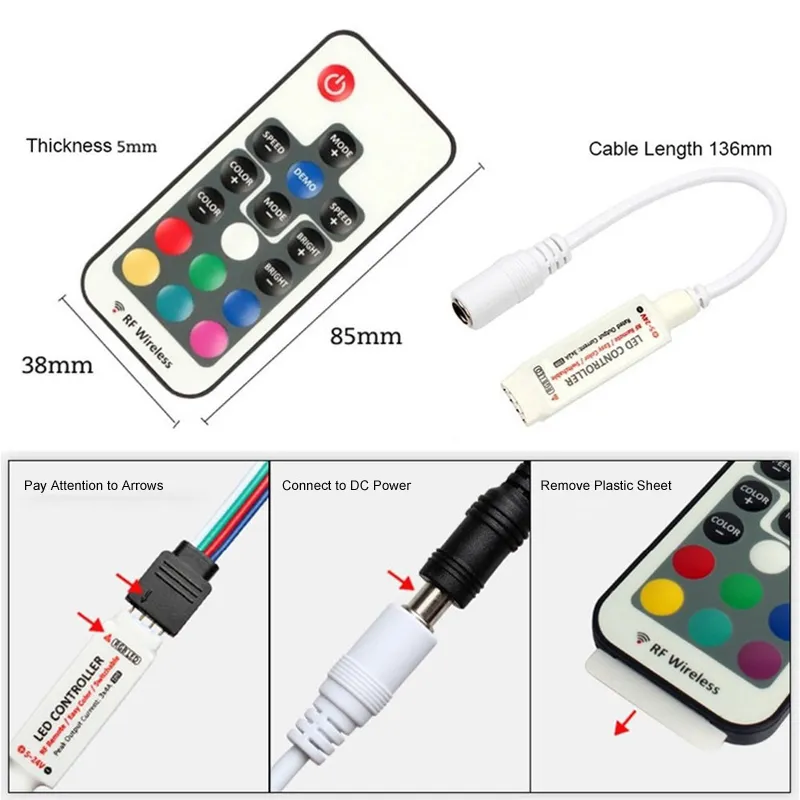 Tiras LED RGB 5050 DC 5V Tira LED de Luces LED con el Cable del USB y 24  Key Teledirigido, Tiras LED Tamaño 1 m / 2 m / 3 m / 4 m / 5 m disponible,  No