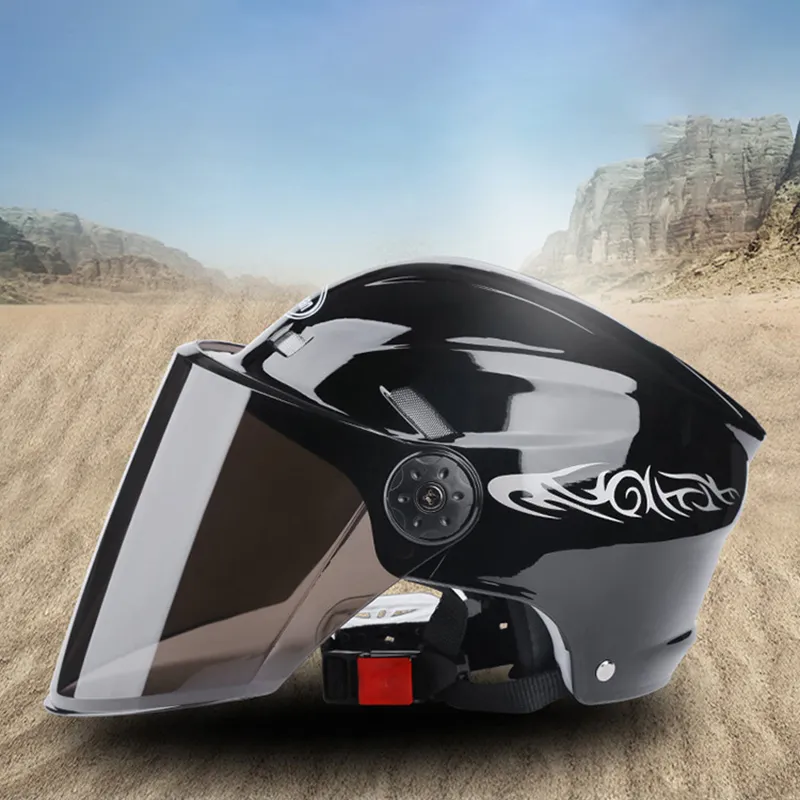 Casco da moto con visiera aperta Caschi con protezione solare Black Racing Off Road Electrombile Caschi da ciclismo per moto