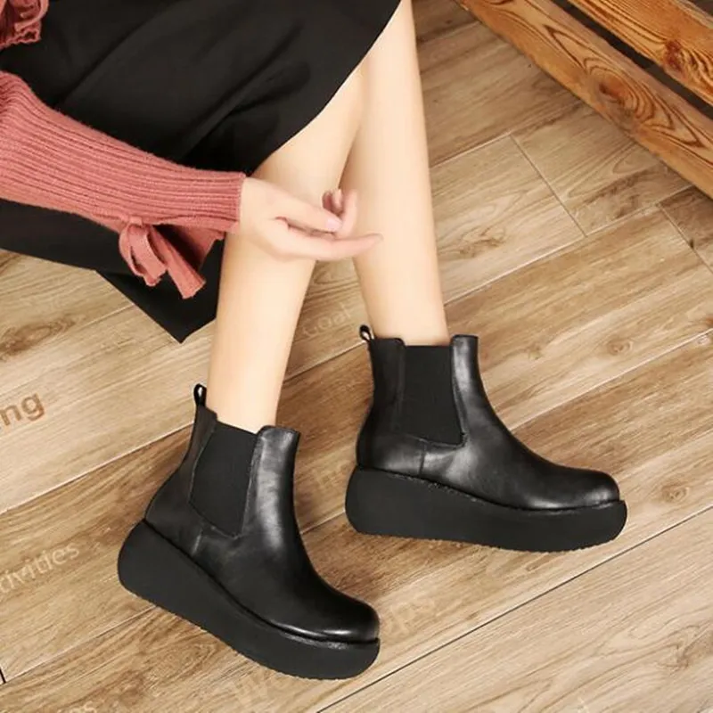 2019 Increase Platform Wedges Non-slip Winter Boots Women Shoes Martin Boots Fashion Casual Shoes Woman Genuine Leather Boots