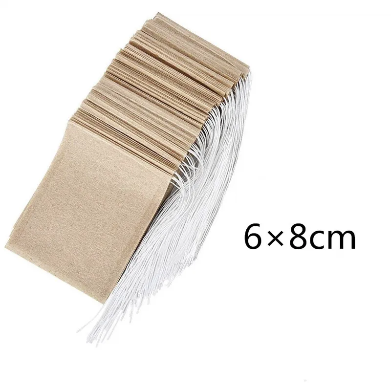 100 Pcs/Lot Tea Filter Bag Strainers Tools Natural Unbleached Wood Pulp Paper Drawstring Bags Disposable Infuser Pouch 6*8cm