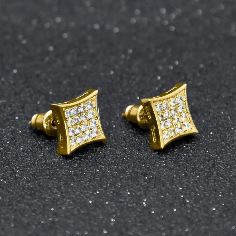 Earrings Designs Mens Gold Earrings Square Hiphop Gold Plated