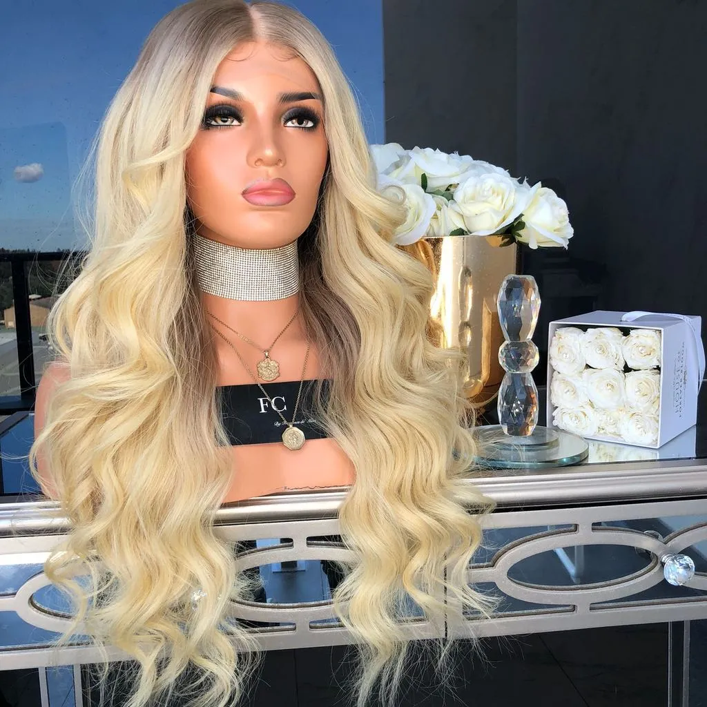 Deep Wave Synthetic Wigs Blond Long Curly Hair Slightly Curled Long Straight Wig