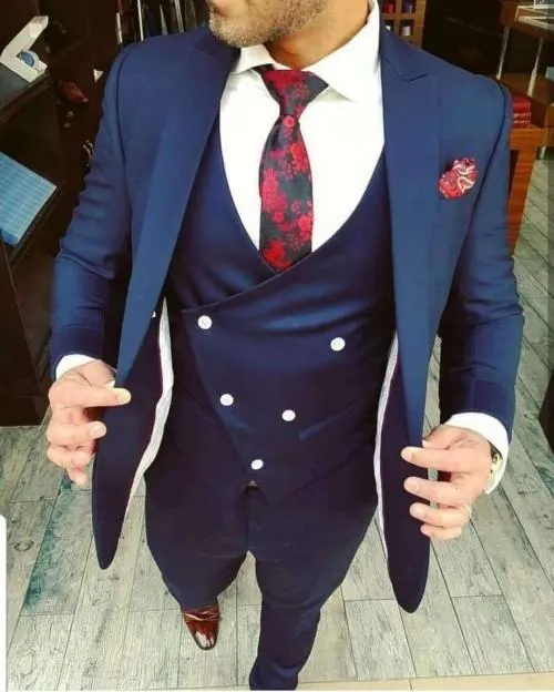 Feito Sob Encomenda de Um Botão Groomsmen Pico Lapela Do Noivo Smoking Ternos Dos Homens de Casamento / Prom / Jantar Melhor Homem Blazer (Jacket + Pants + Tie + Vest) A118