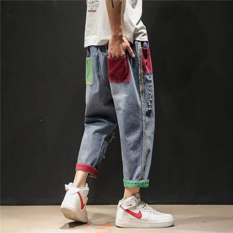 2019 ins Men Pants Casual Mens hip hop rap Male Trousers street jeans Korean Straight Full close-fitting breathing loose Pant