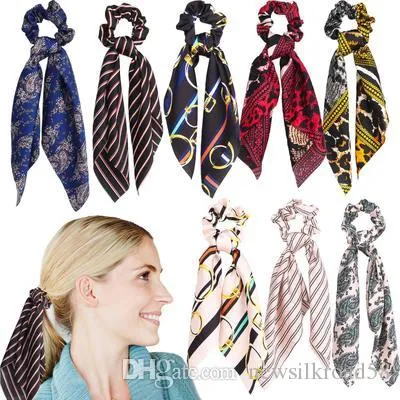 2 Stück Satin-Haargummis Mit Schleife – Geknoteter Scrunchy Mit Langem Band (Rot, 8 Cm Durchmesser)