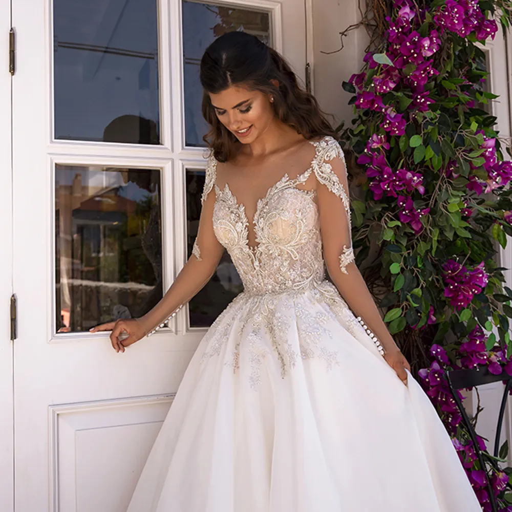 jewel long sleeve drop waist tulle wedding dress Brilliant Jewel Long Sleeve Crystals Ball Gown Wedding Dresses