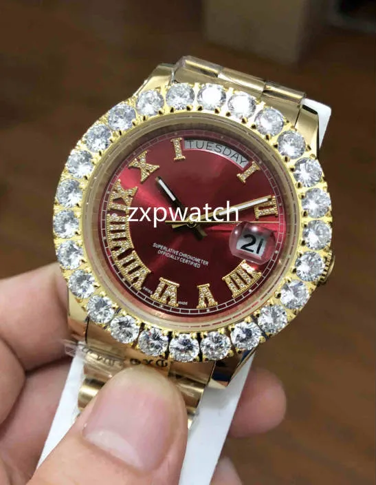 Luxury Big Diamonds Men Watch 316 Guld Rostfritt Stålväska Multi-Color Face Automatisk Högkvalitativ 43mm Mens Prong Set Diamond Klockor