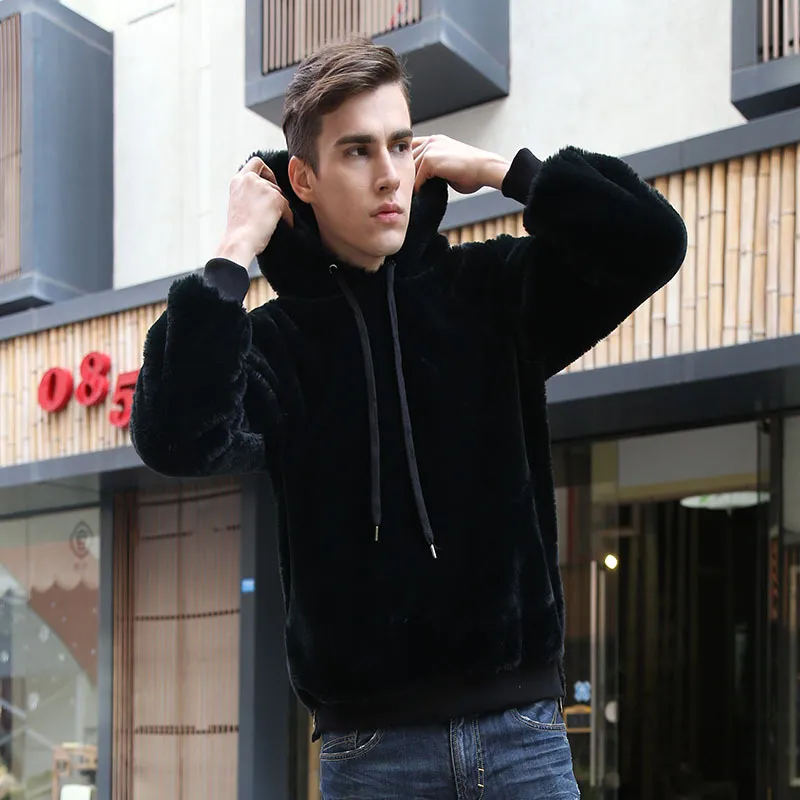 Mens Fashion Faux Fur Fleece Cashmere Hoodie Men Black Plush Long Sleeve Warm And Thicken Winter Sweatshirt From Qutecloth Vendor 41.57 DHgate.Com