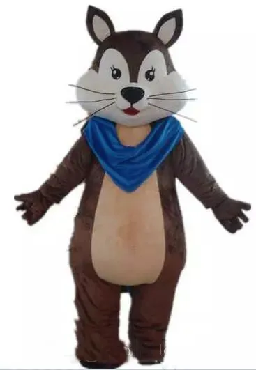 Costume de mascotte d'écureuil marron 2019 2019 avec une écharpe bleue pour l'adulte à porter